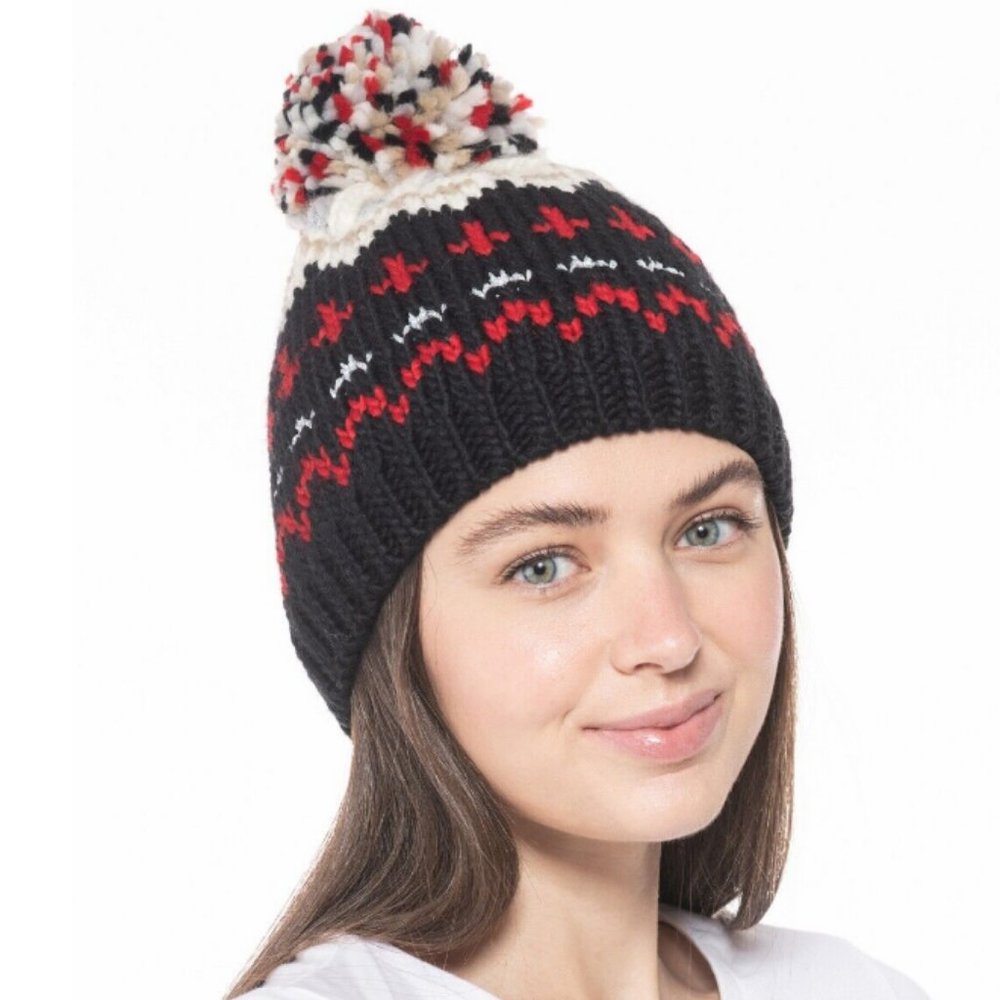 Jenni Chunky Fair Isle Chunky knit Beanie Black multi New